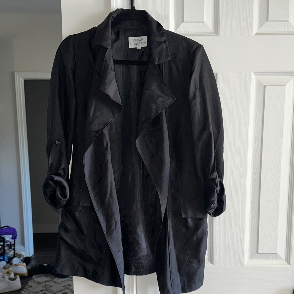 Vintage Crocodile Elegant Black Trench Coat